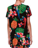 Tropical Dream Short-Sleeve Blouse, Black/Multi