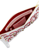 Flower Appliqué Flat Clutch Bag, White/Multi