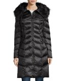 Emma Hooded Down Chevron Coat, Ebony