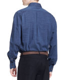 Washed Denim Dot-Print Shirt, Blue 