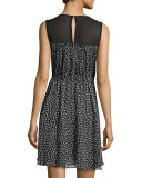 sleeveless silk chiffon polka-dot dress, black/cream