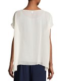 Short-Sleeve Sheer Silk Box Top, Bone