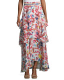 Mariana Floral Burst Maxi Skirt, White/Multicolor