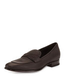 Braided-Trim Leather Loafer, Brown