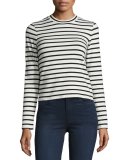 Harper Striped Long-Sleeve Crop Top, Black/Cream