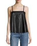 Cali Lamb Leather Sleeveless Top, Noir