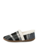 Plaid Faux-Shearling Slipper, Black/White