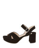 Crisscross Suede Platform Sandal, Black (Nero)