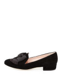 gino velvet bow loafer pump, black