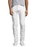 Slim-Straight Moto Jeans, Off White