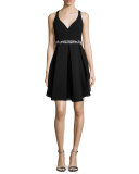 Embellished-Waist Tulip Cocktail Dress, Black