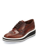 Platform Brogue-Trim Leather Oxford, Tobacco (Tabacco)