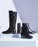 Andy Quilted Demi-Wedge Boot, Black