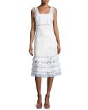 Sleeveless Tiered Lace Midi Dress, Ivory