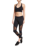 Cutout Capri Sport Leggings W/Mesh Insets, Black