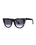 Butterscotchy Cat-Eye Sunglasses, Black/Silver