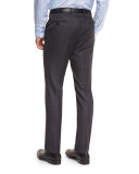 Twill Trofeo Wool Flat-Front Trousers, Charcoal