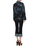 High-Waist Deep-Cuff Cropped Jeans, Dark Blue