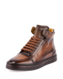 Playtime Leather High-Top Sneaker, Tobacco