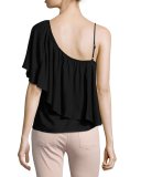 Stella One-Shoulder Ruffled Top, Black