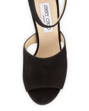 Neyo Suede/Cork Ankle-Wrap Wedge Sandal