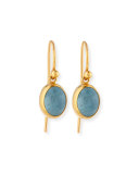 24K Gold Amulet Hue Aquamarine Cabochon Drop Earrings