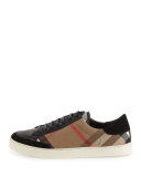 Rettford Check Leather & Suede Low-Top Sneaker, Camel