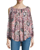 Paisley Cold-Shoulder Keyhole Blouse, Cowboy Take Me Away