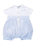 Poplin Colorblock Bubble Shortall, White/Blue, Size 3-9 Months