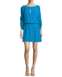 Abbey 3/4-Sleeve Blouson Dress, Blue