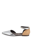 Monili Ankle-Wrap d'Orsay Flat, Silver