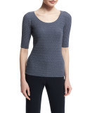 Scoop-Neck Horizontal-Chevron Top, Gray
