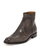 Amedeo Testoni Washed Leather Zip-Up Boot, Dark Gray