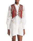 Embellished Snake-Trim Cropped Vest, Ruby/Terracotta