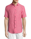 Mélange Linen Short-Sleeve Sport Shirt, Pink