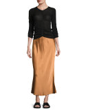 Semisheer Ruched Silk-Blend Top, Black