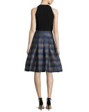 Sleeveless Illusion V-Neck Fit & Flare Dress