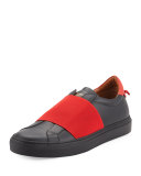 Contrast-Banded Leather Slip-On Sneaker, Black/Red