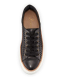 Mela Perforated-Leather Sneaker, Black