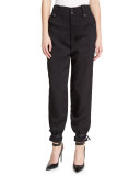 High-Waist Drawstring-Ankle Pants, Black
