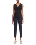 Vivian Skinny Suiting Zip-Cuff Ankle Pants, Navy