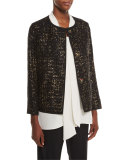 Holland Collarless Bracelet-Sleeve Tweed Jacket, Black Multi