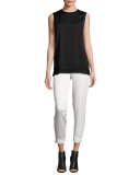 Tailored Stretch Crepe Cropped Pants, Gesso