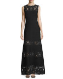 Sleeveless Pintucked Lace-Panel A-line Gown 