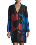 Open-Front Floral-Print Jacket, Cayenne/Black/Blue