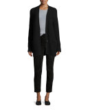 Stretch-Suede Cropped Pants, Black