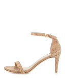 Nunaked Cork Mid-Heel Sandal, Natural