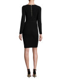 Ottoman Long-Sleeve Angled Sheath Dress, Black