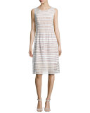 Windowpane-Lace Sleeveless Dress, White