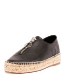 Devon Zip-Front Espadrille Flat, Black